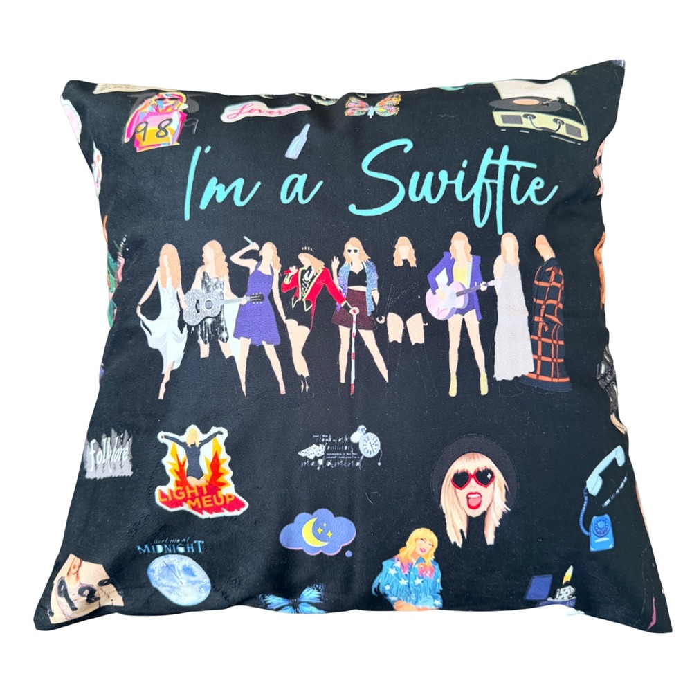 Swiftie Eras Music Graphic Print Black Square Throw Pillow 16x16 Rare unique